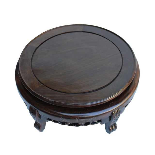 Chinese Brown Wood Round Table Top Stand Display Easel 10.75" Chairish