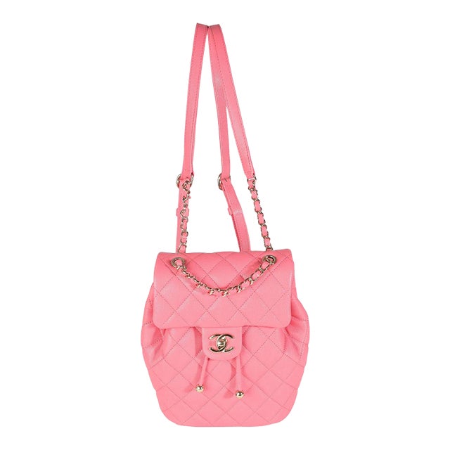 Pink Quilted Caviar Drawstring Backpack Handbag For Sale