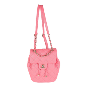 Pink Quilted Caviar Drawstring Backpack Handbag