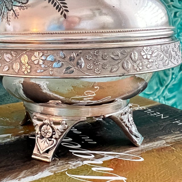 Late 19th Century Antique Victorian Quadruple Silverplate Butter Cooler With Cow Finial For Sale - Image 5 of 12