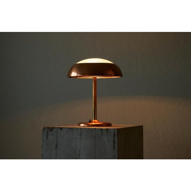 Brown Art Deco Table Lamp in Patinated Copper with Brass and Satin Glass, 1950s For Sale - Image 8 of 10