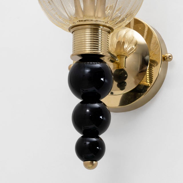 Metal Italian Murano Glass Wall Sconces with Gold Dust Inclusions and Brass, 2000, Set of 2 For Sale - Image 7 of 10