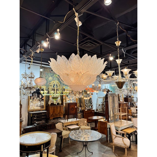 Transparent Murano Granola Glass 2-Tier Leaf Form Flush Mount Chandelier For Sale - Image 8 of 8