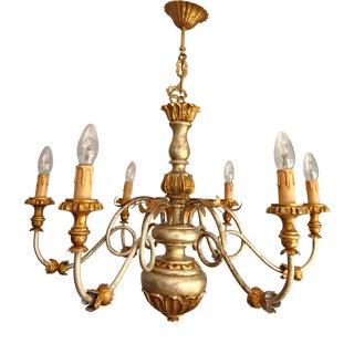 Large Vintage Italian Baroque Hand-Carved Chandelier, 1930s For Sale