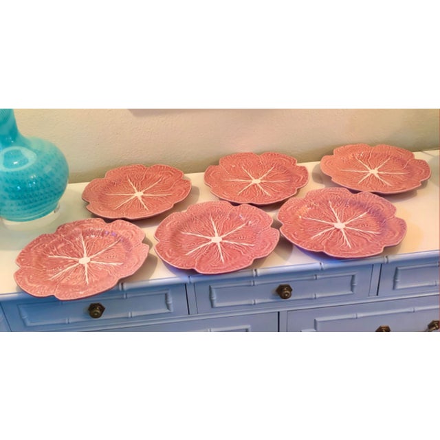 1970s Bordallo Pinheiro Pink Cabbage Plates Set of 6 For Sale - Image 9 of 9