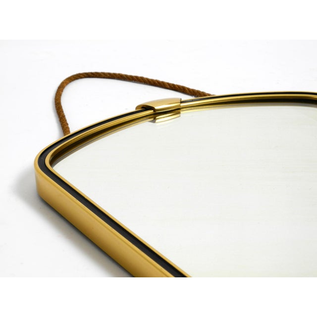 1950s Small Mid-Century Brass Wall Mirror with Braided Hanging Strap, 1950s For Sale - Image 5 of 18