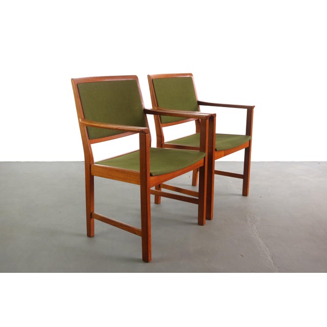 1960s Skaraborgs Mobelindustri Teak and Original Green Knit Fabric Arm Chairs Captain's Chairs - a Pair For Sale - Image 5 of 7