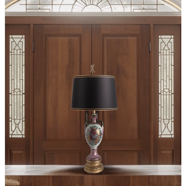 Vintage Japanese Moriage Floral Porcelain Vase Table Lamp For Sale In New York - Image 6 of 16