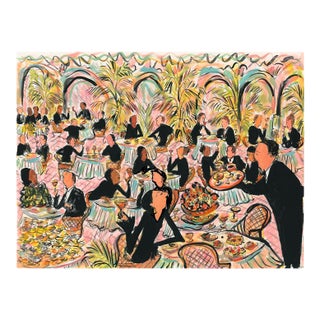 Dining With Pink and Blue Palms Original Contemporary Figurative Print by Pauline De Roussy De Sales For Sale