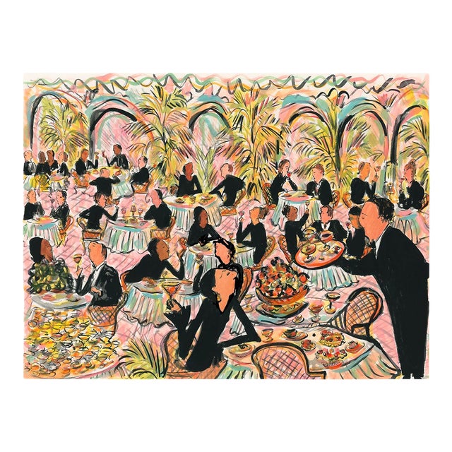 Dining With Pink and Blue Palms Original Contemporary Figurative Print by Pauline De Roussy De Sales For Sale