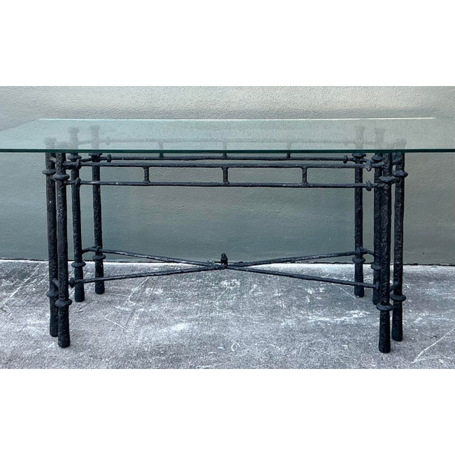 Modern Vintage Boho Hammered Iron Dining Table After Giacometti For Sale - Image 3 of 12