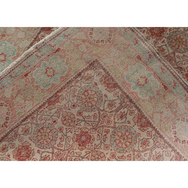 Persian Tabriz Rug With Boteh Design in Cream, Coral, Light Green/ Blue 4'3 X 6'8 For Sale - Image 12 of 12