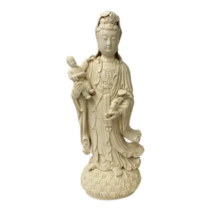 Chinese Off White Porcelain Song Zi Kwan Yin With a Boy Figure / Statue