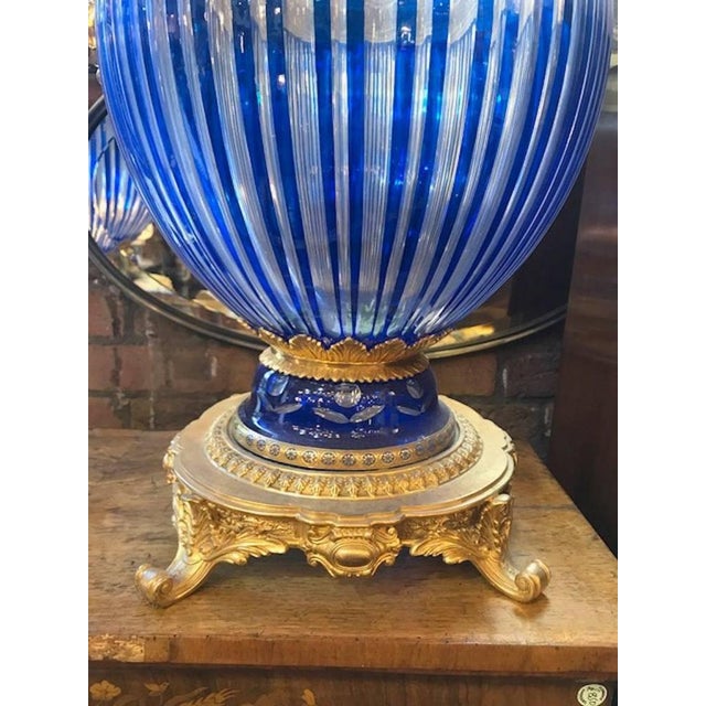 Boho Chic 20th Century Bohemian Crystal Urns in Blue, Set of 2 For Sale - Image 3 of 9