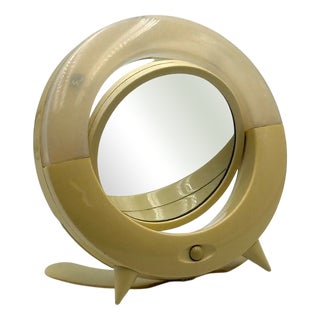 Space Age Mirror with Light in Ivory Color, 1990s For Sale