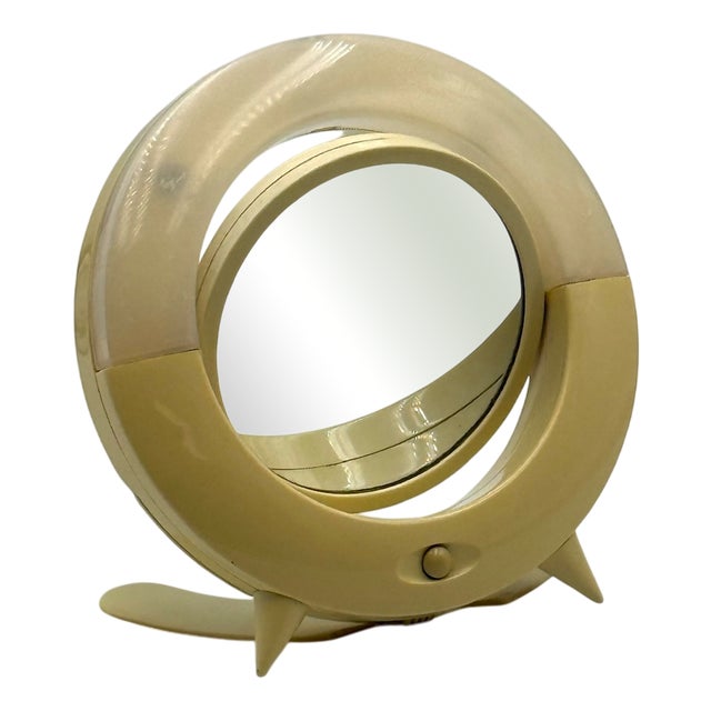 Space Age Mirror with Light in Ivory Color, 1990s For Sale