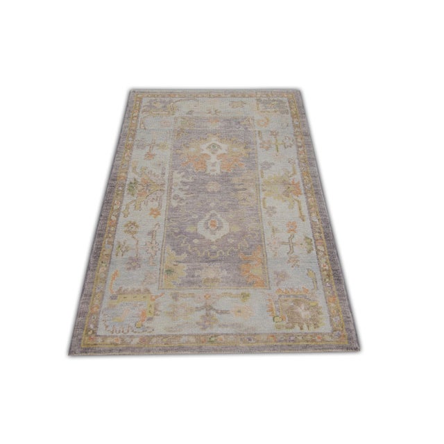 Early 21st Century Gray Multicolor Handwoven Turkish Oushak Rug 3'1" X 5'1" For Sale - Image 5 of 6