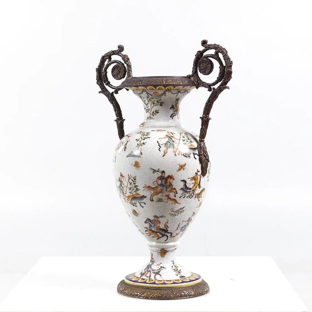 Contemporary Ornate Bronze and Ceramic White Vase For Sale - Image 3 of 8