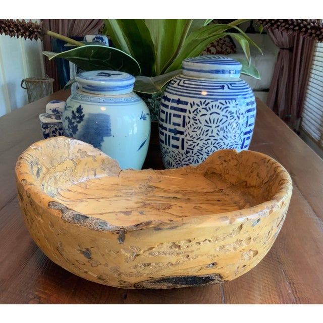 Late 20th Century Large Hand‑Turned Hackberry Wood Live Edge Bowl for ...