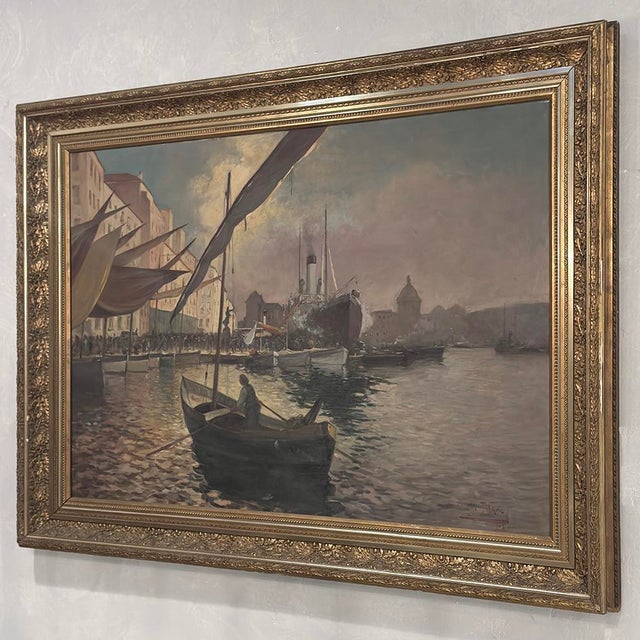 1900 - 1909 Grand Signed Oil Painting on Canvas by Luigi Tafani, 'View of Venice' Dated 1903 For Sale - Image 5 of 16