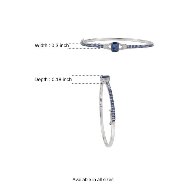 Art Deco Geometric 3.12 Ct Blue Sapphire & Diamond Bangle Bracelet, Christmas Gift For Sale - Image 10 of 12