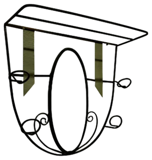 French Hat and Coat Rack with Oval Mirror in Iron and Toleware, 1960
