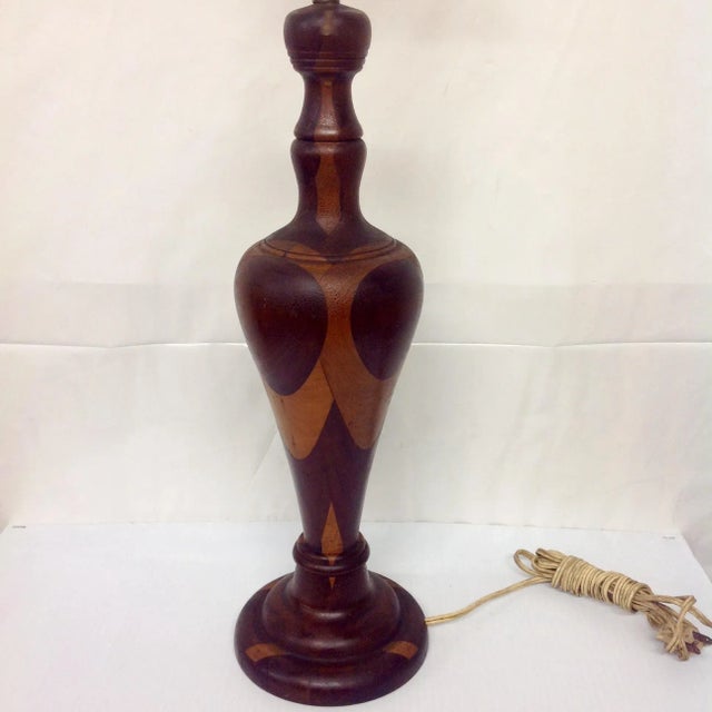 Antique Marquetry Style Hand Turned Wood Lamp For Sale In Dallas - Image 6 of 8