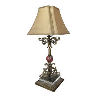 Neo Classical Brass Table Lamp With Lucite Base For Sale