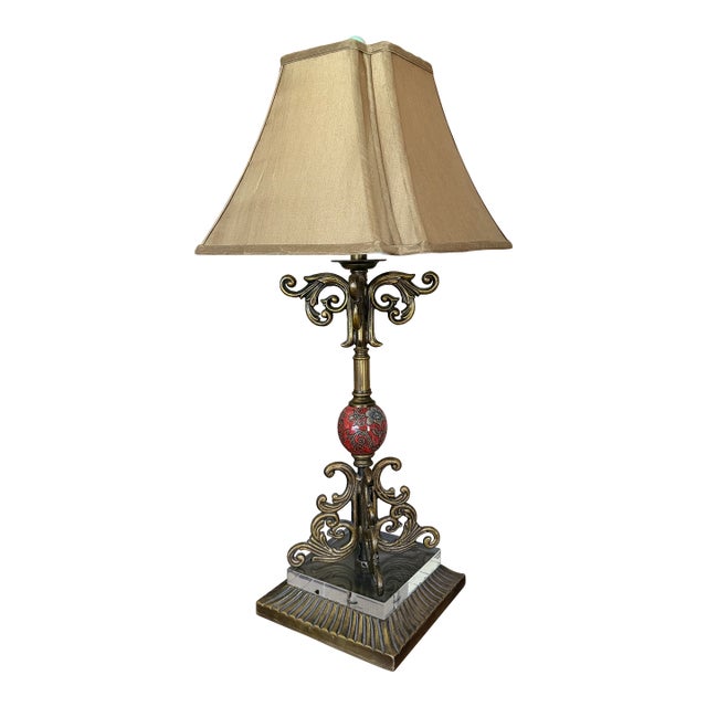 Neo Classical Brass Table Lamp With Lucite Base For Sale