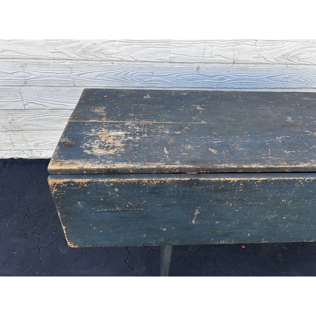 Farmhouse Antique Blue-Painted Drop-Leaf Wood Table For Sale - Image 3 of 12