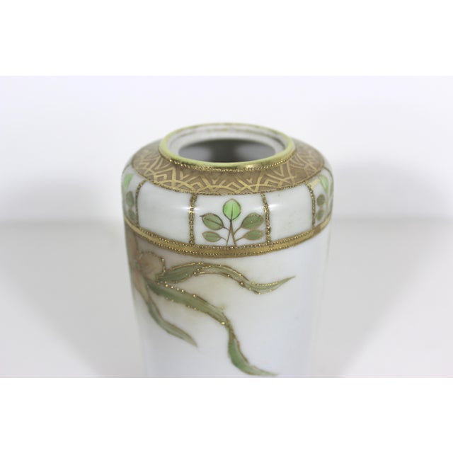 Hand Painted Antique Nippon Porcelain Vase With Moriage Gold Decoration Japan Japanese Circa 1911 For Sale - Image 9 of 12