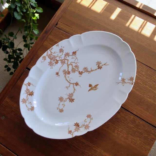 Orange Large Antique Oval Limoges Porcelain Platter with Bird Decor from Charles Haviland, 1930s For Sale - Image 8 of 8