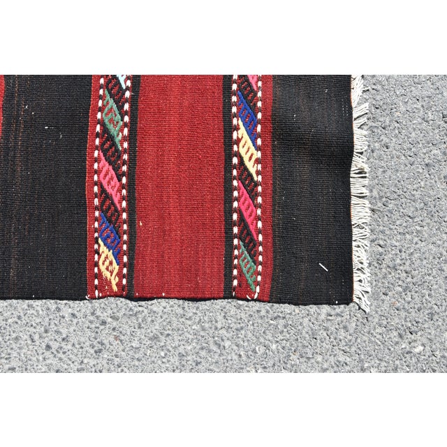 Textile 1960s Rustic Hand Knotted Red Striped Kilim For Sale - Image 7 of 10