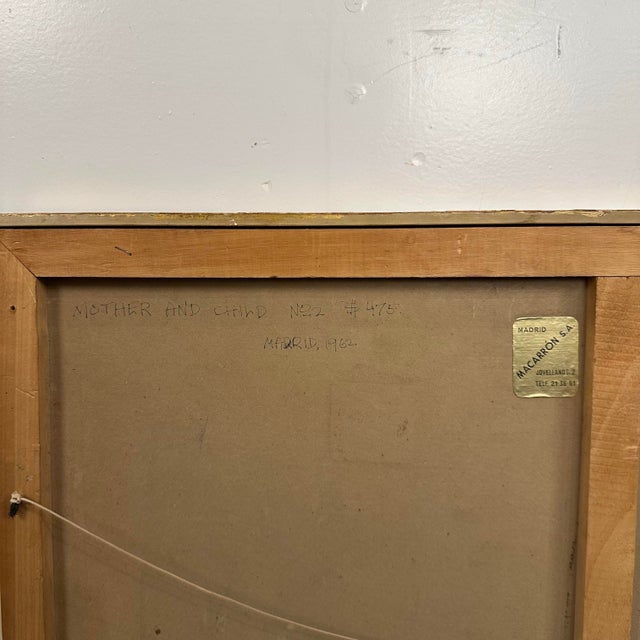 “Mother and Child” by Frederico Castellon Madrid 1962 Framed Watercolor on Masonite For Sale - Image 11 of 12