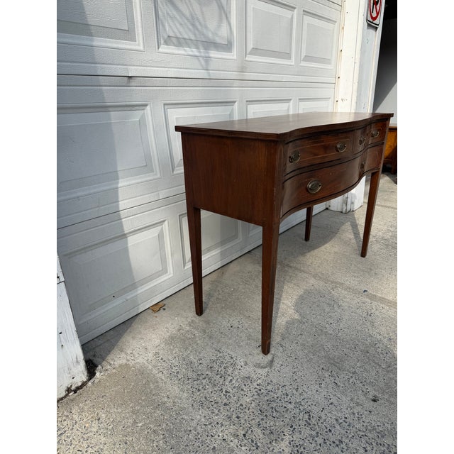 Vintage Federal Hepplewhite Style Inlaid Mahogany Serpentine Sideboard For Sale - Image 4 of 12