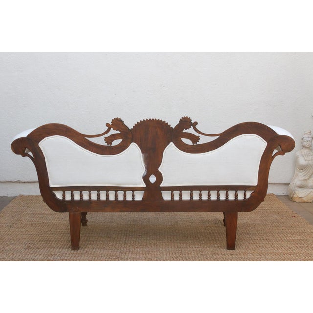Off-white Rare Malabar Hand-Carved Upholstered Settee For Sale - Image 8 of 9