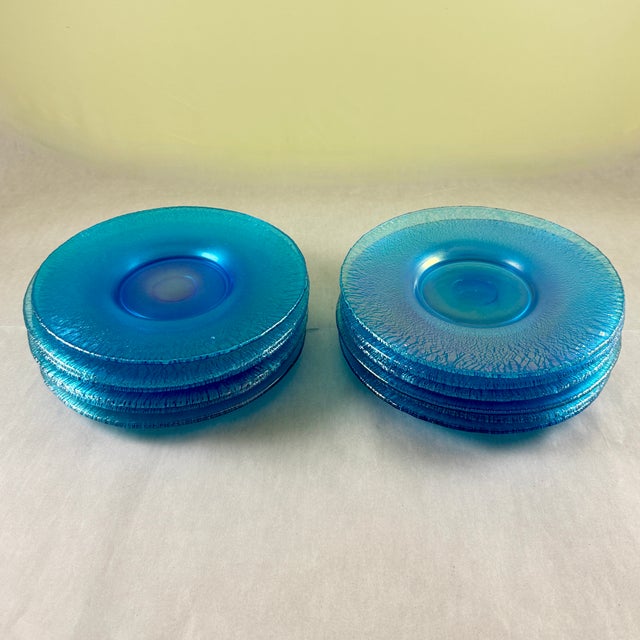 1920s Fenton Celeste Blue Stretch Glass Plates, Set of 12 For Sale - Image 17 of 18