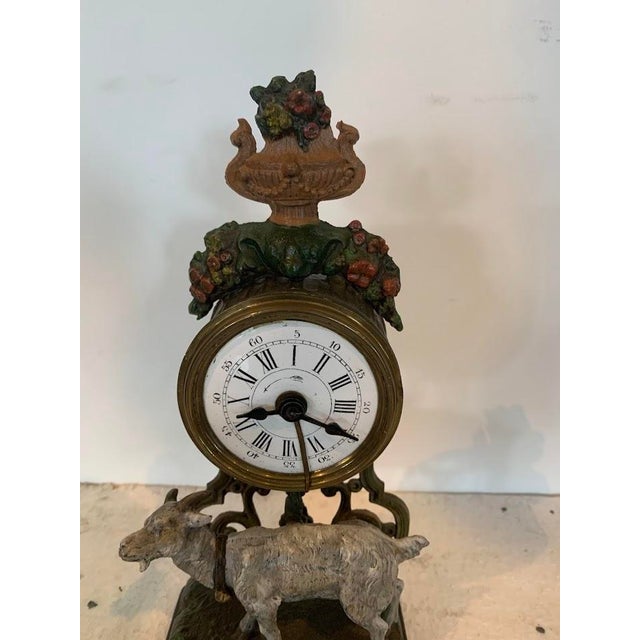 Small Polychrome Spelter Clock with Goat Decoration For Sale - Image 6 of 9