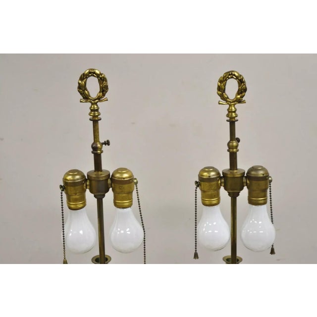 Vintage French Empire Style Candlestick Candelabra Brass Table Lamps - A Pair For Sale In Philadelphia - Image 6 of 12