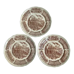 1970's Set of 3 Alfred Meakins Staffordshire "Fair Winds" Brown Transferware Plates