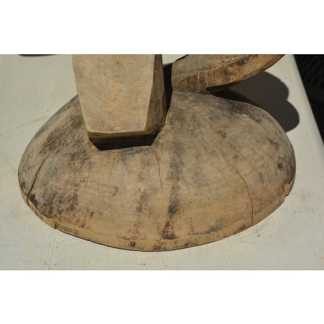 1950s Vintage Pale Rustic Wood Carved African Round Tonga Stool / Work Table with Cross Shape For Sale - Image 17 of 18