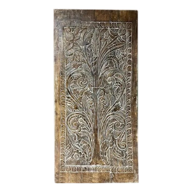 Vintage Hand-Carved Tree of Life Wall Panel – Bohemian Wood Art Accent 84x41 For Sale