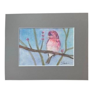“Purple Finch” Original Watercolor Painting by Nancy Smith For Sale