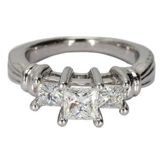 Platinum Three-Stone Ring With Princess Cut Diamonds - Size 6 For Sale