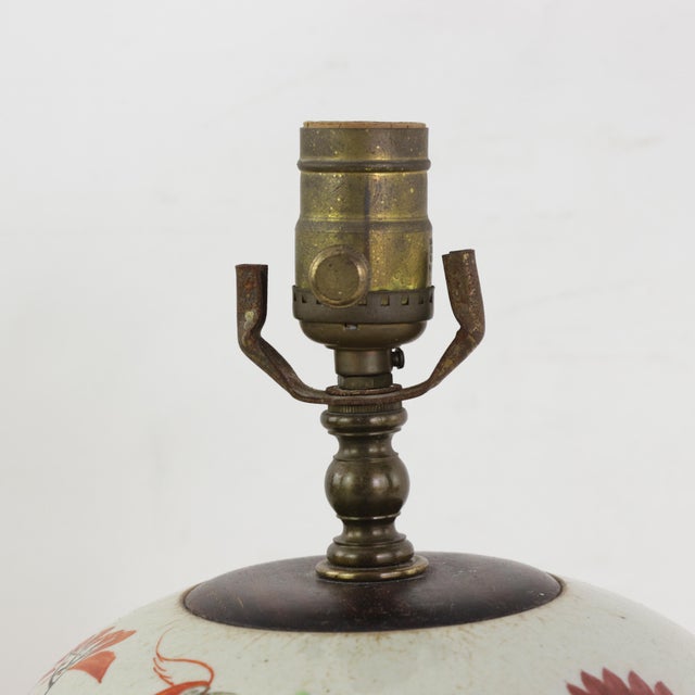 Famille Rose Antique Porcelain Vase Lamp With Bird and Floral Motif on Wood Base For Sale - Image 9 of 18