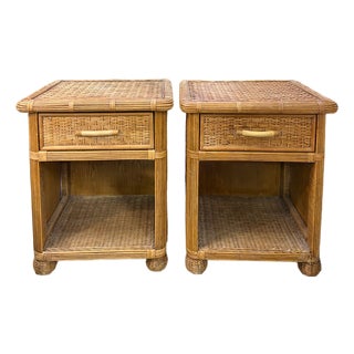 Mid Century Wicker and Rattan Night Stands For Sale