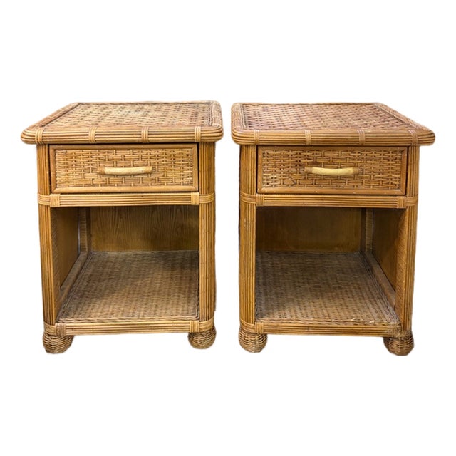 Mid Century Wicker and Rattan Night Stands For Sale