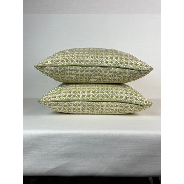 Transitional Brunschwig & Fils “Monterey Woven Texture - Citron Green 20” Feather/Down Pillows - A Pair For Sale - Image 3 of 5