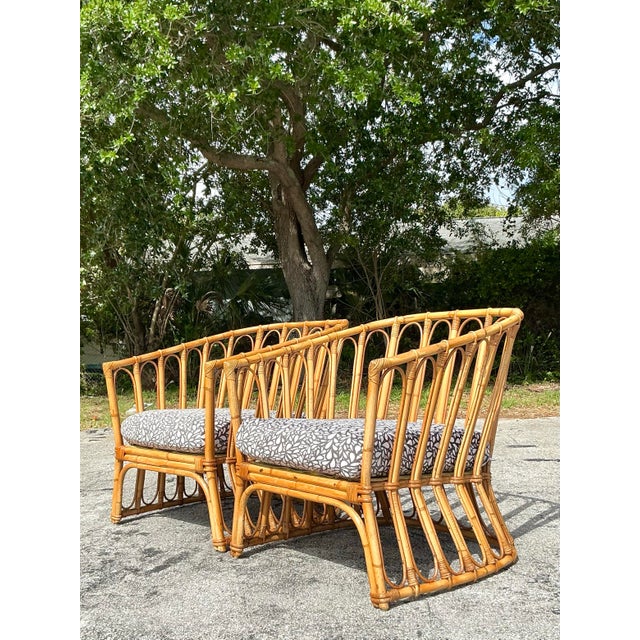 Vintage Coastal Stick Rattan Lounge Chairs After Albini - A Pair For Sale - Image 9 of 12