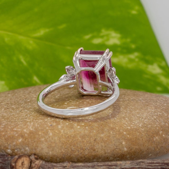 Pink 5.1cts Bi-Color Tourmaline Ring With Natural Diamonds Accents: Solid 14k Gold, Size 6.75 For Sale - Image 8 of 9